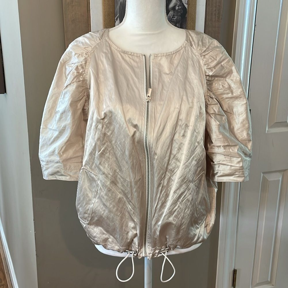 BCBGMaxAzria Metallic Cream Zip-Up Top